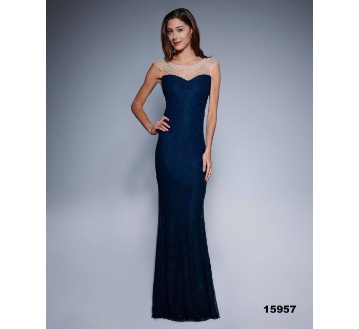 Dámské společenské šaty  s a krajkou dlouhé tmavě modré Tmavě modrá / XL & model 15042932 - SOKY&#38;SOKA