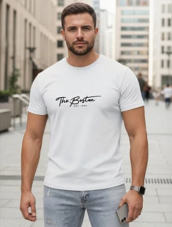 Pánské bavlněné tričko s potiskem „The Boston“, bílé, FashionStreet NX5129R