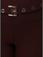Dopasowane legginsy damskie prążkowane bordowe FashionStreet UY3256
