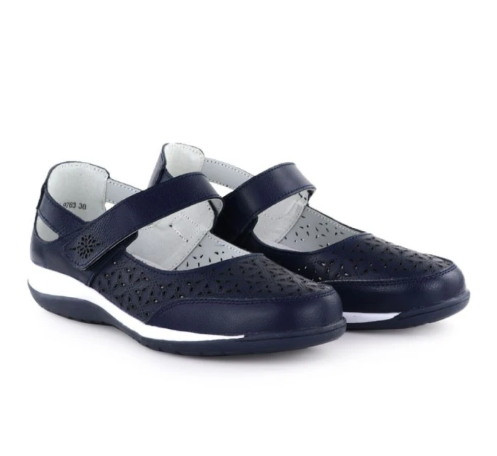 Dámské kožené polobotky na suchý zip tmavě modré model 21997204 - JEZZI