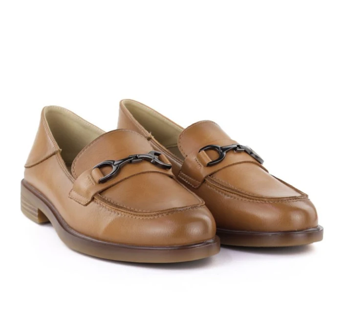 Dámské kožené mokasíny polobotky camel model 22015075 - VINCEZA Dámské kožené mokasíny polobotky camel model 22015075 - VINCEZA