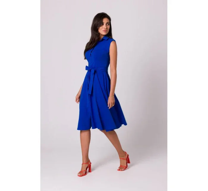 B261 Bavlněné šaty ve fitted střihu - královsky modré