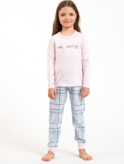 Dívčí pyžamo Glamour, dlouhý rukáv, dlouhé kalhoty - růžová/potisk