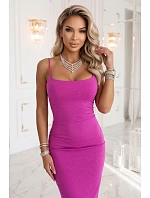 673-3 Midi šaty na tenká ramínka s jemným leskem - fuchsiová barva