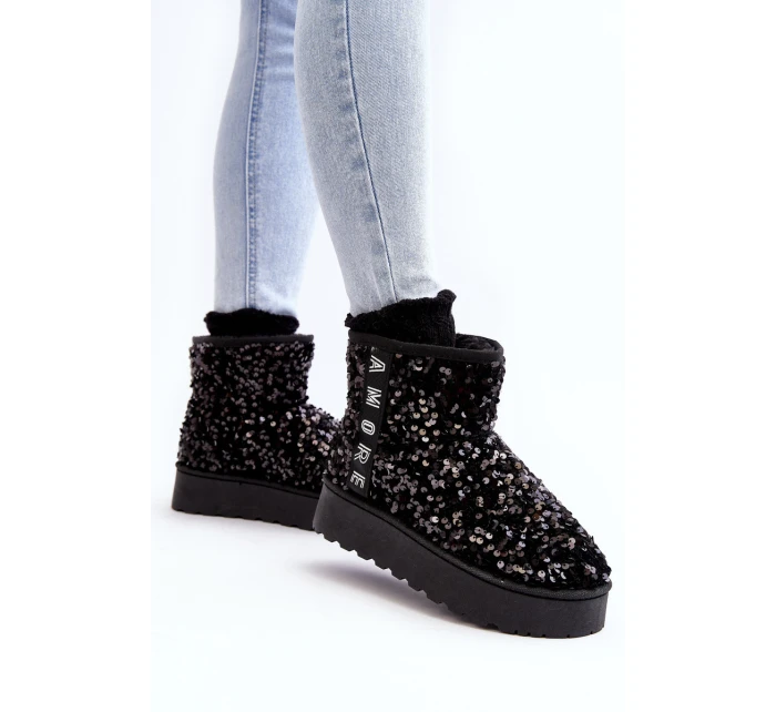Dámské sněžné boty s platformou zdobenou třpytky černé Silmo Dámské sněžné boty s platformou zdobenou třpytky černé Silmo