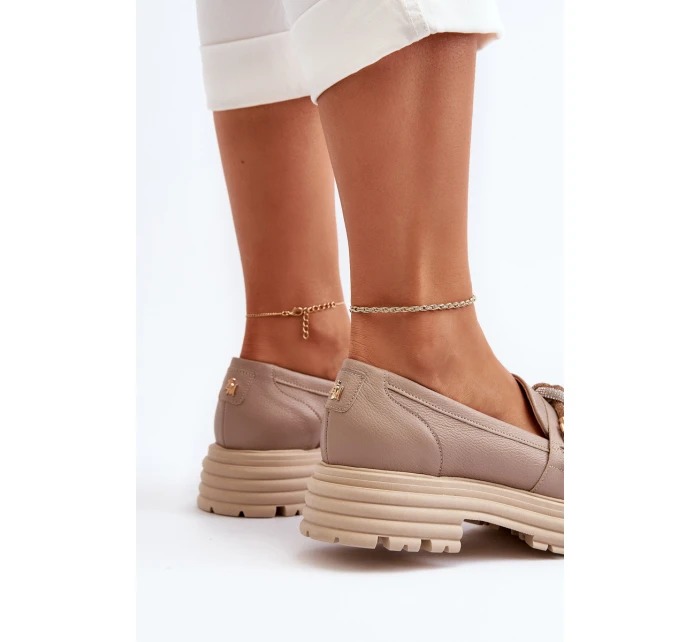 Dámské kožené mokasíny s ozdobou Laura Messi 2780 tmavě béžové