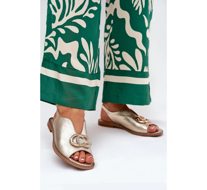 Kožené Sandály Na Plochém Podpatku S Ozdobou Laura Messi 2865 Zlaté