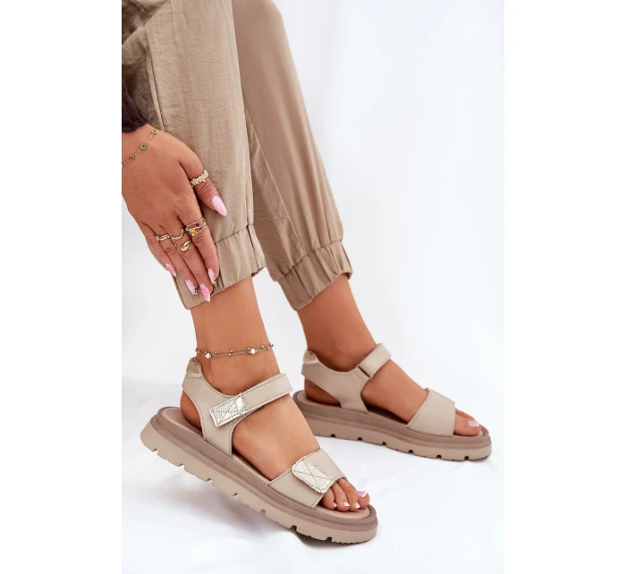Dámské Kožené Sandály Na Platformě Béžové model 21697428 - Zazoo