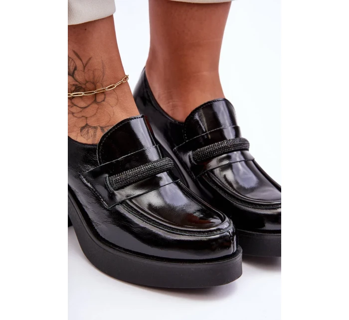 Kožené polobotky na sloupku s ozdobou černé Gelanor