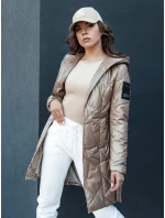 Dámská prošívaná dlouhá bunda s kapucí PAUL béžová FashionStreet TY4411