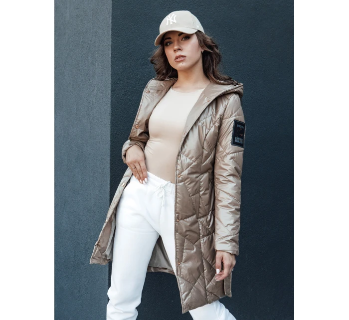 Dámská prošívaná dlouhá bunda s kapucí PAUL béžová FashionStreet TY4411