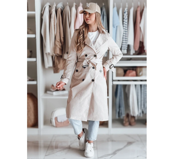 Dámský dlouhý kabát s páskem SLIMFOTA bílý FashionStreet NY0745