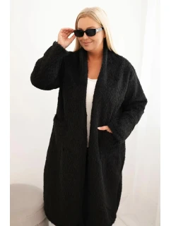 Dámský kabát Plus Size z viskózy bez zapínání s kapsami černý