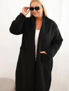Dámský kabát Plus Size z viskózy bez zapínání s kapsami černý
