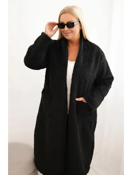 Dámský kabát Plus Size z viskózy bez zapínání s kapsami černý