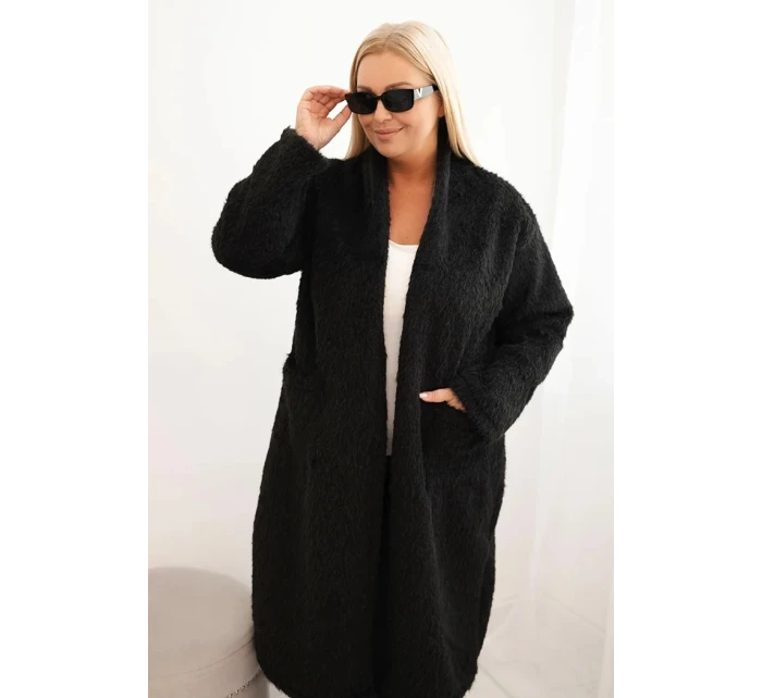 Dámský kabát Plus Size z viskózy bez zapínání s kapsami černý