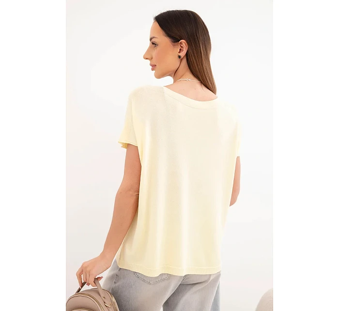 Dámská viskózová oversize halenka s krátkým rukávem a kulatým výstřihem žlutá