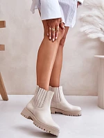 Dámské boty na plochém podpatku kožené světle béžové Lewski 3611