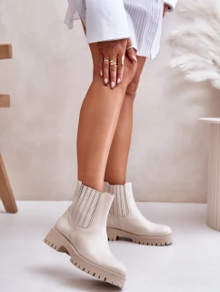 Dámské boty na plochém podpatku kožené světle béžové Lewski 3611