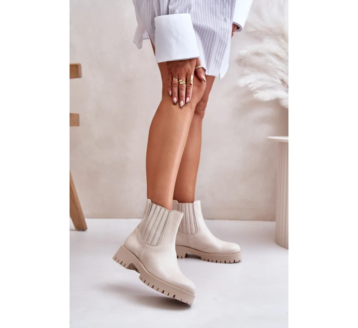 Dámské boty na plochém podpatku kožené světle béžové Lewski 3611