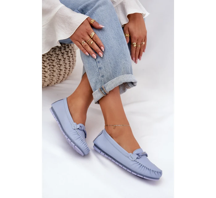 Ploché Kožené Mokasiny S Ozdobou S.Barski LR51-547 Modré