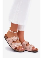 Dámské pantofle na korkové podrážce s a ozdobami světle růžové model 21687398 - Boto