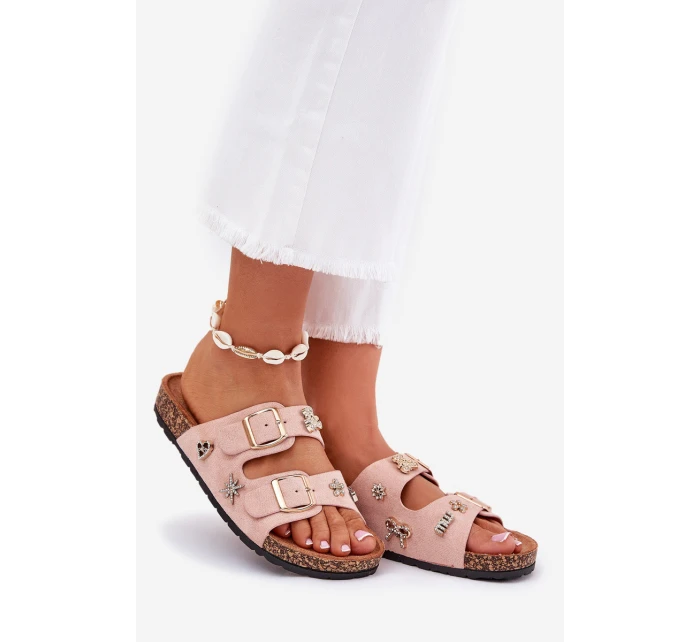 Dámské pantofle na korkové podrážce s a ozdobami světle růžové model 21687398 - Boto