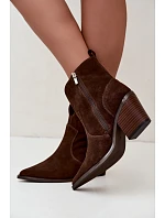 Dámské zateplené kožené kozačky na podpatku Big Star model 22349486 Hnědé - Big Star Shoes Dámské zateplené kožené kozačky na podpatku Big Star model 22349486 Hnědé - Big Star Shoes