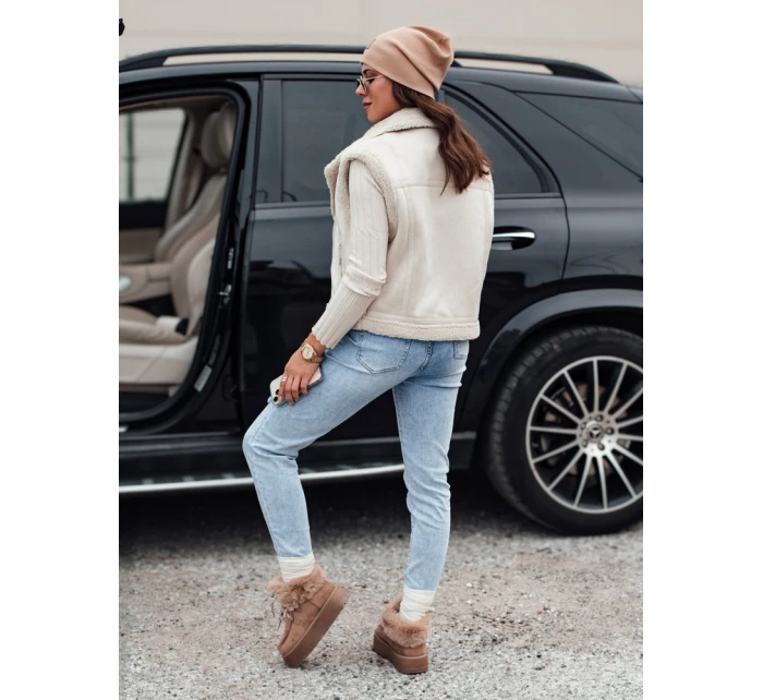 Dámská semišová vesta s ovčí kůží WOOLZIP bílá FashionStreet TY4743 Dámská semišová vesta s ovčí kůží WOOLZIP bílá FashionStreet TY4743