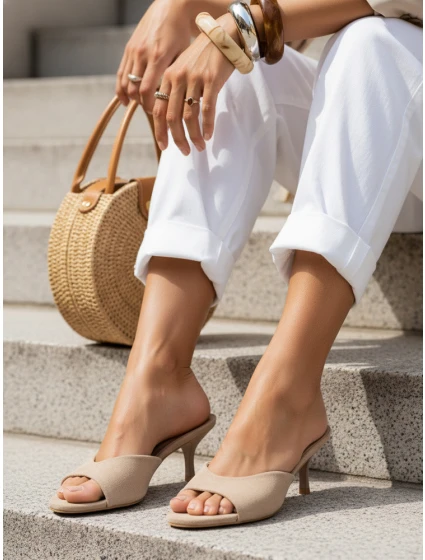 FashionStreet béžové semišové dámské žabky ZY1387