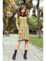 Dámské šaty s rolákem, kapsami a copánky v medové barvě 277-1