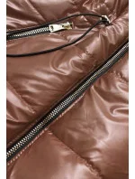 Lesklá vesta v karamelové barvě s kapucí (B8130-14)