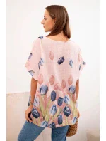 Dámská bavlněná košile s květinovým vzorem pudrově růžová