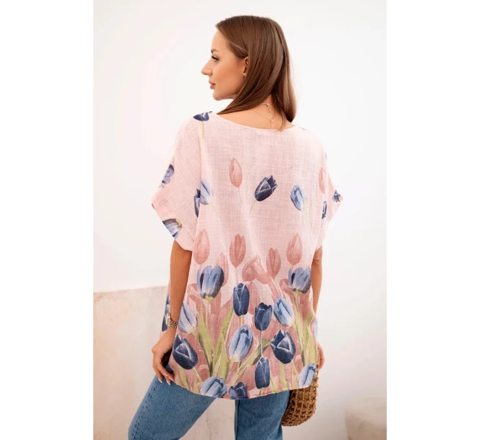 Dámská bavlněná košile s květinovým vzorem pudrově růžová