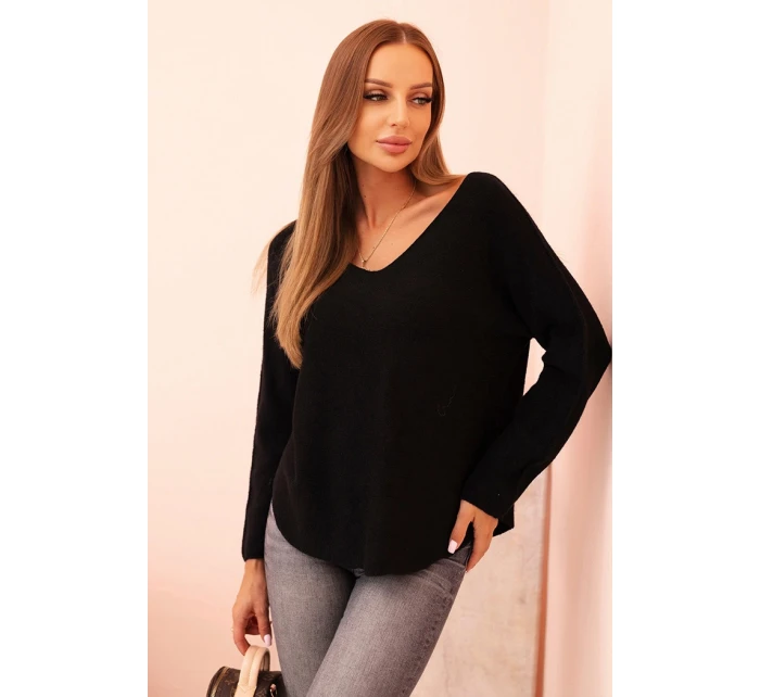 Svetr dámský s viskózou s výstřihem do V černý