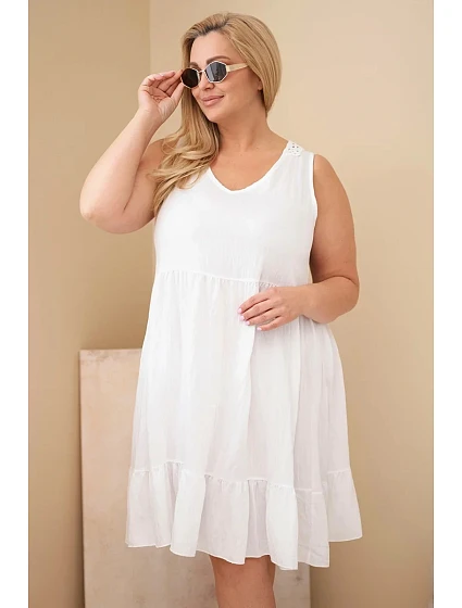Dámské šaty Plus Size z viskózy s krajkou bez rukávů bílá Dámské šaty Plus Size z viskózy s krajkou bez rukávů bílá