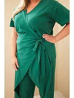 Dámský bavlněný overal Plus Size se zavazováním v pase zelený Dámský bavlněný overal Plus Size se zavazováním v pase zelený