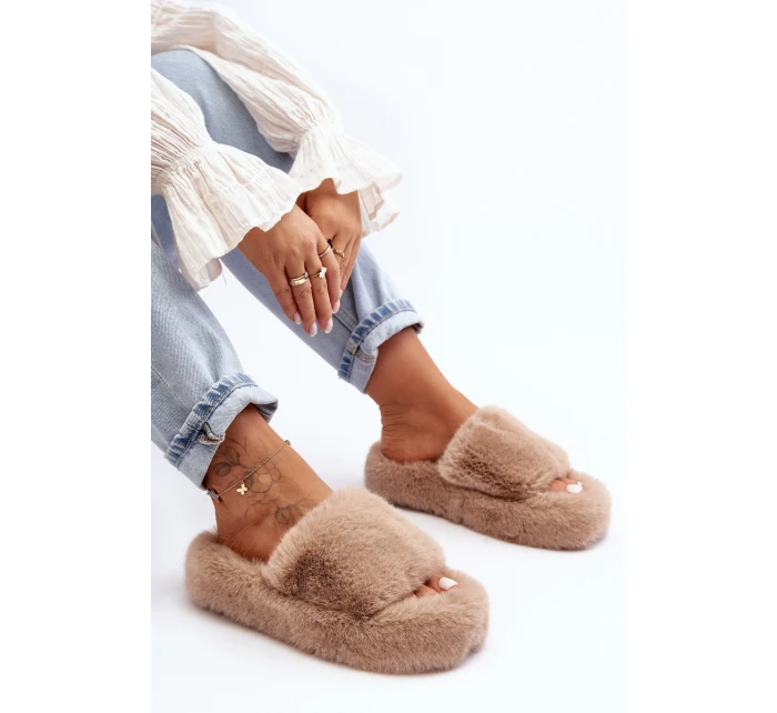 Dámské kožešinové pantofle Bežové Biella Dámské kožešinové pantofle Bežové Biella