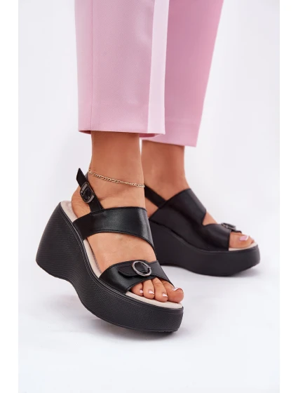 Kožené dámské sandály na platformě a podpatku model 21695743 černé - S.Barski