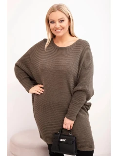Dámský svetr Plus Size s mohair pončo mocca