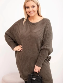Dámský svetr Plus Size s model 21798765 pončo mocca - K-Fashion