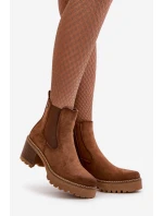 Dámské Zateplené Botky Na Podpatku Eko Semišové Hnědé model 21669073 - Boto Dámské Zateplené Botky Na Podpatku Eko Semišové Hnědé model 21669073 - Boto
