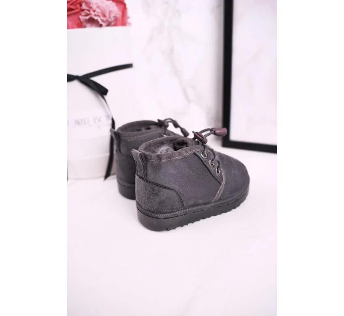 Dívčí šněrovací Sněhové Boty S Kožešinou Šedé Hunter