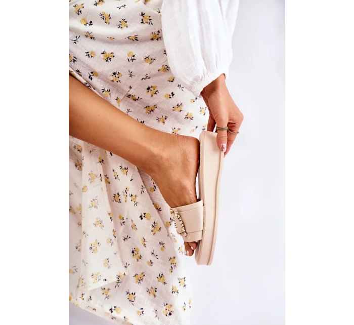 Dámské módní kožené pantofle Béžová Adaline Dámské módní kožené pantofle Béžová Adaline