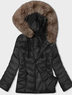 Černobéžová krátká zimní bunda s kapucí model 21246212 - J.STYLE