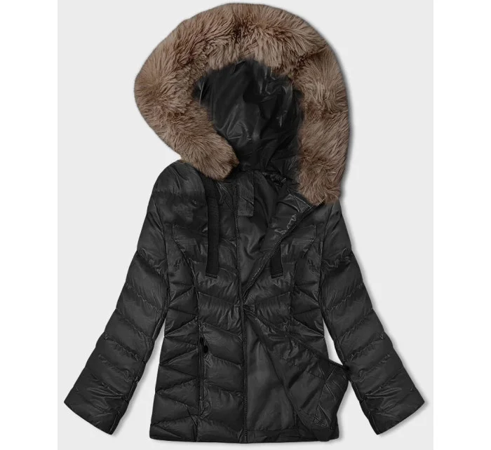 Černobéžová krátká zimní bunda s kapucí model 21246212 - J.STYLE