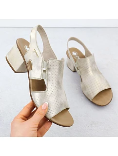 Dámské zlaté nazouvací sandály na podpatku Rieker 64665-60