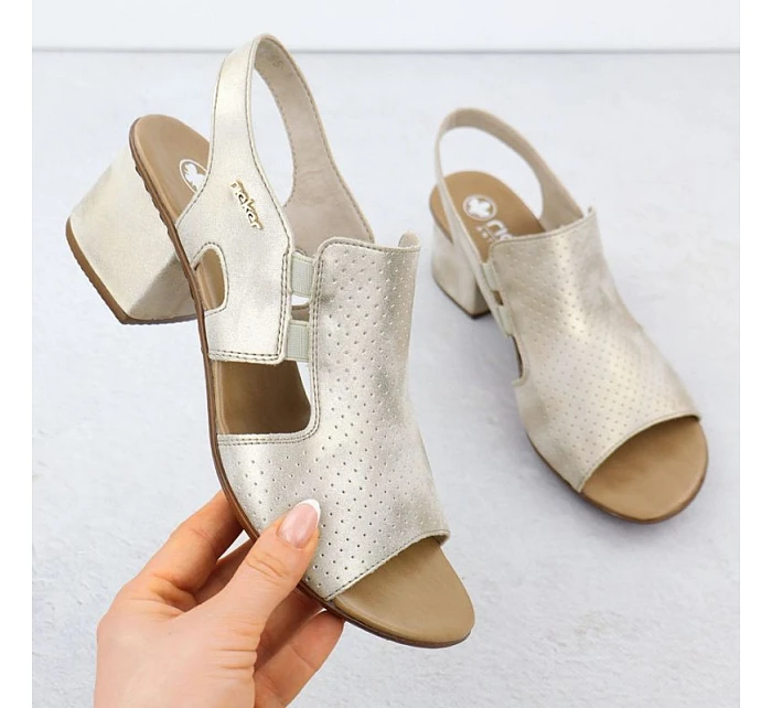 Dámské zlaté nazouvací sandály na podpatku Rieker 64665-60