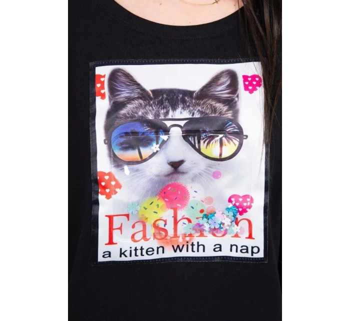 Halenka s 3D grafikou kočky černá Halenka s 3D grafikou kočky černá