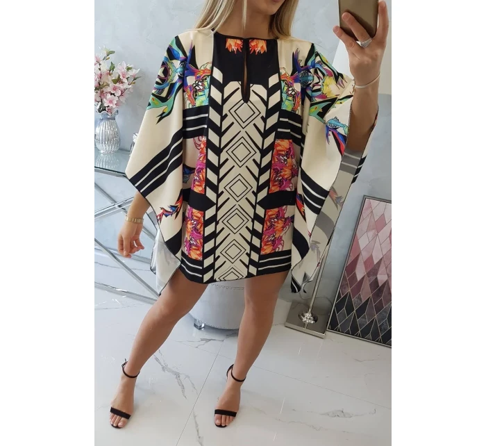 Netopýří šaty s vázáním v pase ecru